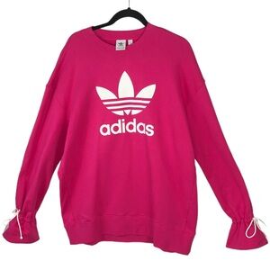 🆕 adidas Bellista Trefoil Hot Pink Oversized Sweatshirt w/ Tie Cuffs
